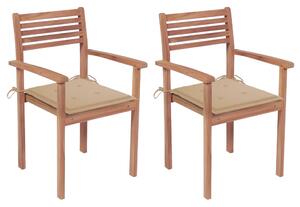 Záhradné stoličky 2 ks s béžovými podložkami tíkový masív