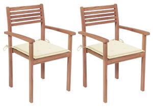 Záhradné stoličky 2 ks s krémovými podložkami tíkový masív