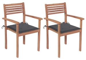 Záhradné stoličky 2 ks s antracitovými podložkami tíkový masív