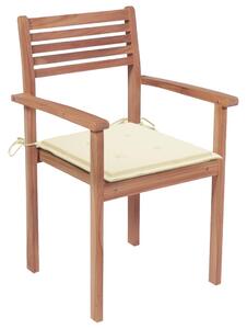 Záhradné stoličky 2 ks s krémovými podložkami tíkový masív