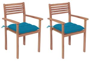 Záhradné stoličky 2 ks bledomodré podložky teakový masív