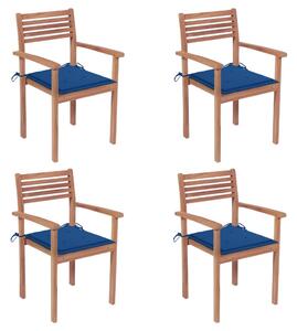 Záhradné stoličky 4 ks kráľovské modré podložky teakový masív