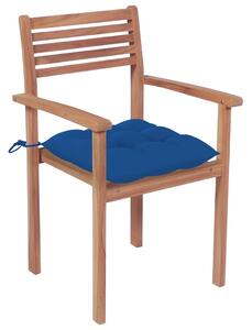 Záhradné stoličky 2 ks modré podložky teakový masív