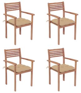 Záhradné stoličky 4 ks béžové podložky teakový masív
