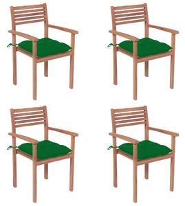 Záhradné stoličky 4 ks zelené podložky teakový masív
