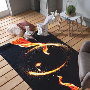 Čierny koberec s ohnivým kruhom Šírka: 80 cm | Dĺžka: 150 cm