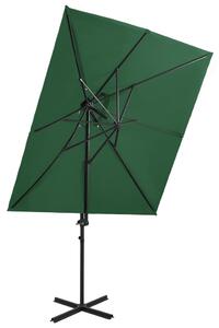Závesný slnečník s dvojitou strieškou zelený 250x250 cm