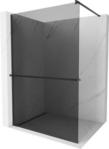 Mexen Kioto+, sprchová zástena s poličkou a držiakom na uteráky 120 x 200 cm, 8mm šedé sklo, čierny profil, 800-120-121-70-40