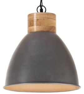 Industriálna závesná lampa sivá železo a masívne drevo 46 cm E27