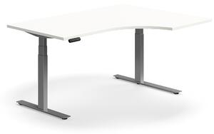 Výškovo nastaviteľný stôl QBUS, rohový, 1600x1200 mm, strieborný rám, biela