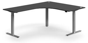 Výškovo nastaviteľný stôl FLEXUS, rohový, 1600x2000 mm, strieborný rám, šedá