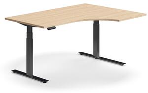 Výškovo nastaviteľný stôl QBUS, rohový, 1600x1200 mm, čierny rám, dub