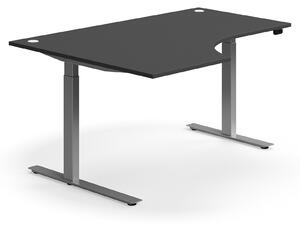 Výškovo nastaviteľný stôl FLEXUS, rohový, 1600x1200 mm, strieborný rám, šedá