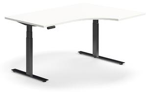 Výškovo nastaviteľný stôl QBUS, rohový, 1600x1200 mm, čierny rám, biela