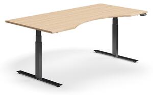 Výškovo nastaviteľný stôl QBUS, s výrezom, 2000x1000 mm, čierny rám, dub