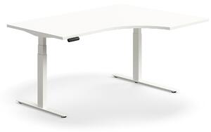 Výškovo nastaviteľný stôl QBUS, rohový, 1600x1200 mm, biely rám, biela