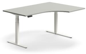Výškovo nastaviteľný stôl QBUS, rohový, 1600x1200 mm, biely rám, svetlošedá