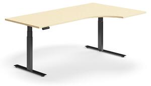 Výškovo nastaviteľný stôl QBUS, rohový, 2000x1200 mm, čierny rám, breza