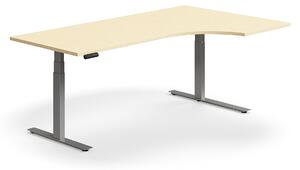 Výškovo nastaviteľný stôl QBUS, rohový, 2000x1200 mm, strieborný rám, breza