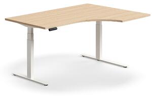 Výškovo nastaviteľný stôl QBUS, rohový, 1600x1200 mm, biely rám, dub