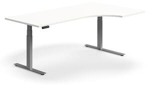 Výškovo nastaviteľný stôl QBUS, rohový, 2000x1200 mm, strieborný rám, biela