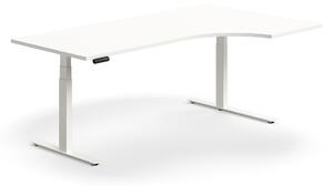Výškovo nastaviteľný stôl QBUS, rohový, 2000x1200 mm, biely rám, biela