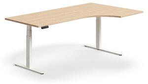 Výškovo nastaviteľný stôl QBUS, rohový, 2000x1200 mm, biely rám, dub