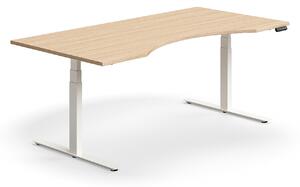 Výškovo nastaviteľný stôl QBUS, s výrezom, 2000x1000 mm, biely rám, dub