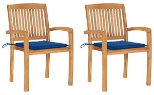 Záhradné stoličky 2 ks, kráľovsky modré podložky, tíkový masív