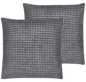 Sada 2 dekoratívnych vankúšov sivá zamat 45 x 45 cm štvorcový tvar geometrický vzor moderný glamour štýl doplnky