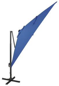 Závesný slnečník s tyčou a LED svetlami azúrovo-modrý 300 cm