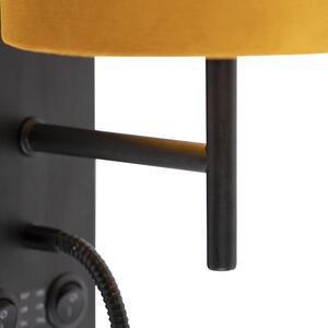 Nástenná lampa čierna so zamatovo žltým odtieňom - Stacca