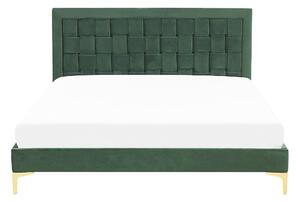Čalúnená posteľ EU double size 140x200 cm zelená zamatová čalúnené čelo postele zlaté nohy