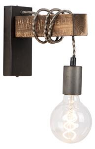Priemyselná nástenná lampa čierna s drevom - Gallow