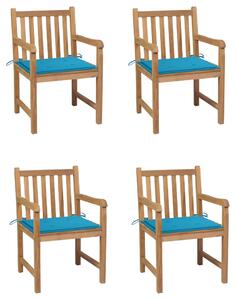 Záhradné stoličky 4 ks s modrými podložkami teakový masív