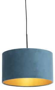 Závesná lampa s velúrovým odtieňom modrá so zlatou 35 cm - Combi