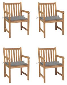 Záhradné stoličky 4 ks, sivé podložky, tíkový masív
