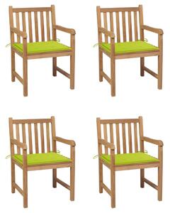 Záhradné stoličky 4 ks s jasnozelenými podložkami tíkový masív