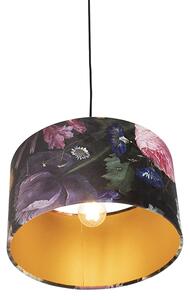 Závesná lampa s velúrovými odtieňmi kvetov so zlatom 35 cm - Combi