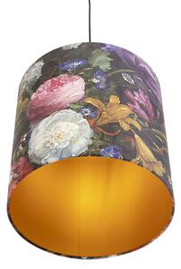 Závesná lampa s velúrovými odtieňmi kvetov so zlatom 40 cm - Combi