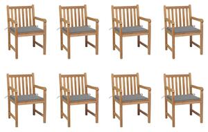 Záhradné stoličky 8 ks so sivými podložkami tíkový masív