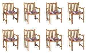 Záhradné stoličky 8ks, červené kockované podložky, tíkový masív