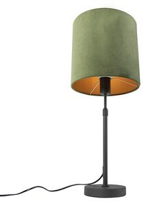 Stolová lampa čierna s velúrovým odtieňom zelená so zlatom 25 cm - Parte