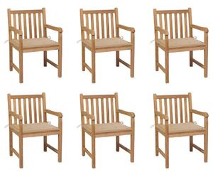 Záhradné stoličky 6 ks s béžovými podložkami tíkový masív