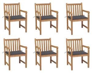 Záhradné stoličky 6 ks s antracitovými podložkami tíkový masív
