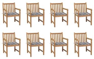 Záhradné stoličky 8 ks, sivé kockované podložky, tíkový masív