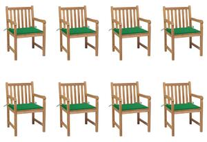 Záhradné stoličky 8 ks so zelenými podložkami tíkový masív