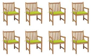 Záhradné stoličky 8 ks s jasnozelenými podložkami tíkový masív
