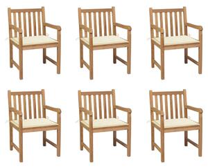 Záhradné stoličky 6 ks s krémovými podložkami tíkový masív