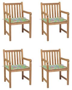 Záhradné stoličky 4 ks s listovými podložkami teakový masív
